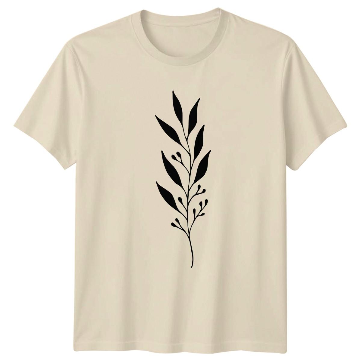 Simple Botanical Leaf Sprig Design T-Shirt Minimalist Plant Nature Aesthetic S