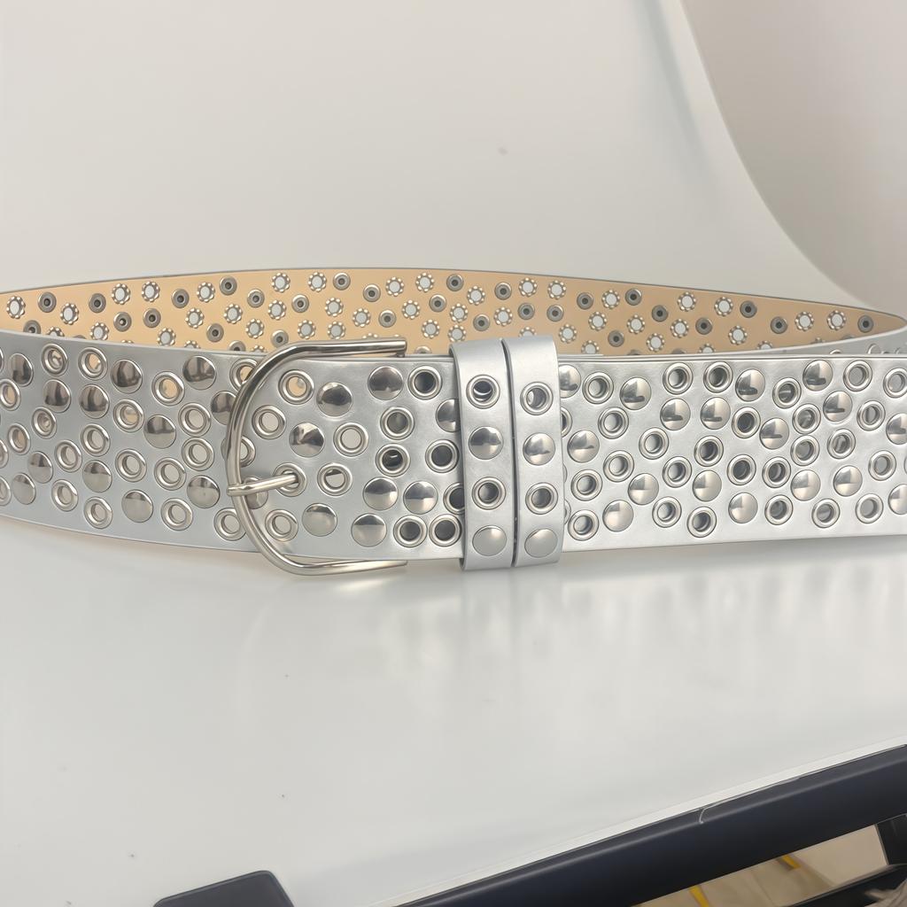 American Retro Punk Style Wide Belt, Feminine Eye Rivet Multi-hole Design Sense Belt Decoration, Versatile