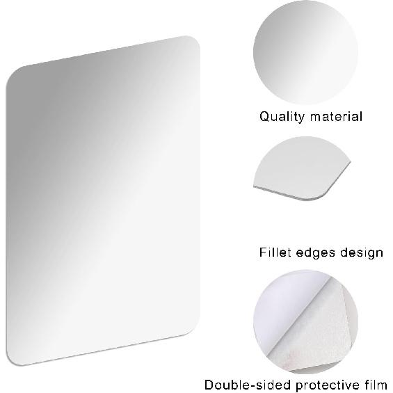 8Pcs School Shatter Proof Plastic Mirrors 4 x 6 Inch Self Adhesive Acrylic Mirror Small Flexible Mirror Sheets Wall Stickers Round Corners Double