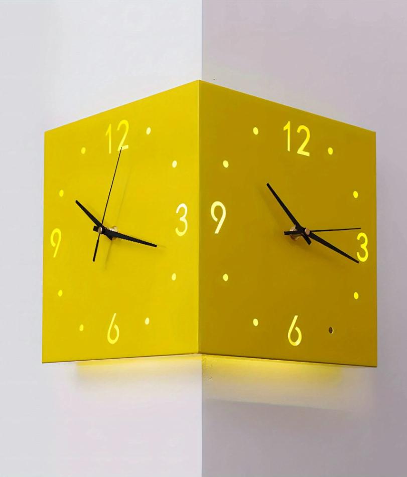 Corner Modern Wall Clock, Stylish Double-sided Luminous Wall Clock, Sensor Luminous Corner Wall Clock, Mute Wall Clock