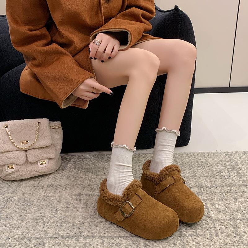 Whole wheat toast Birkenstocks women's 2025 new winter women's shoes with fleece inner height increase wool cotton shoes one pedal shoes