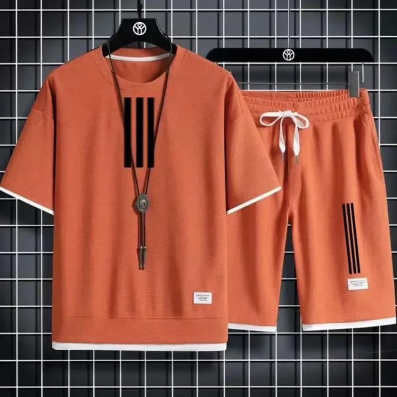 Adida Chándales de Hombre Nuevo Trajes de 2 Piezas de Manga Corta Camiseta Estampada + Pantalones de Chándal Conjuntos Ropa Deportiva Casual de Verano para Estudiantes