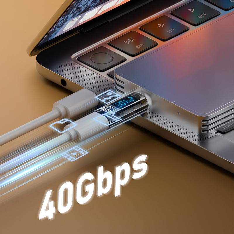 1Pc Digital Led Display Pd240W Usb4.0 40Gbps Type C To C Otg Adapter Converter 8K@60Hz 5A Fast Charging Cable For Laptop