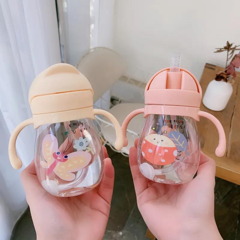 Lovely Kids Water Bottle 300ml Kindergarten Children Water Cup With Gravity Ball Baby Portable With Straw Anti-choking Cute Cup