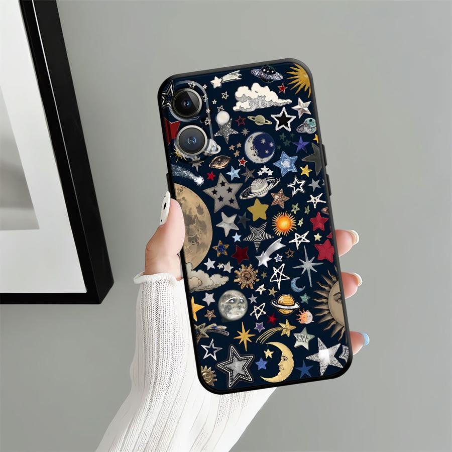 Case for iPhone 7 8 15 16 14 Plus XR 13 12 11 17 Pro Max 17Air XS Max Black Soft Phone Cover Star Moon Pattern