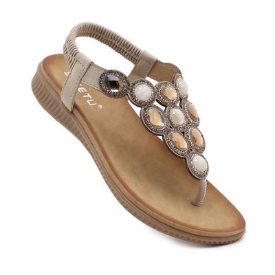Europe et États-Unis sandales bohèmes strass confortables bout rond vacances au bord de la mer grande taille chaussures plates