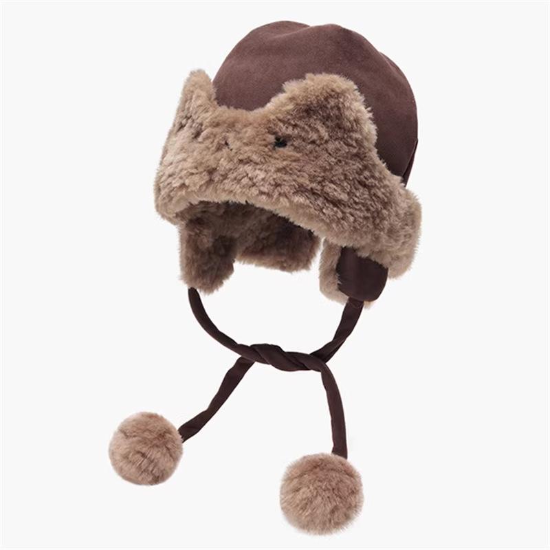 

Autumn Winter Unisex Rabbit-Ear Suede Velour Solid-Colour Fleece Hat Thickened Cold-Resistant Cycling Ear-Warming Beanie One Size