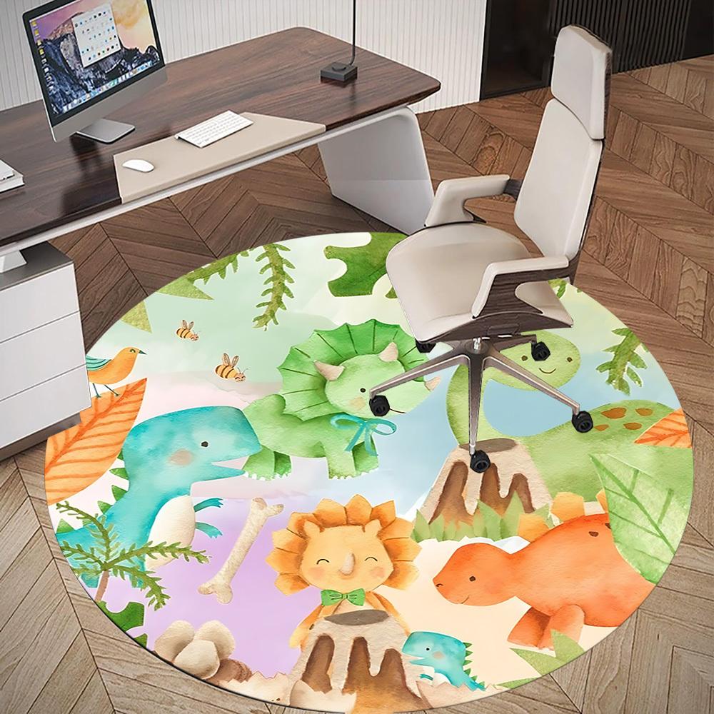 1pc Dinosaur Prehistoric Round Chair Mat Area Rug - Non-Slip, Floor Mat for Office, Bedroom, and Indoor Decor C1125346