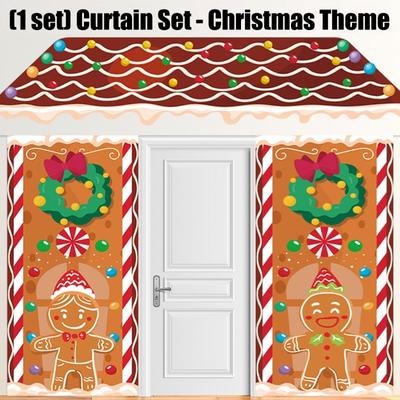 Gingerbreads Patterned Door Decoration Set Washable Polyester Seasonal Party Supplies