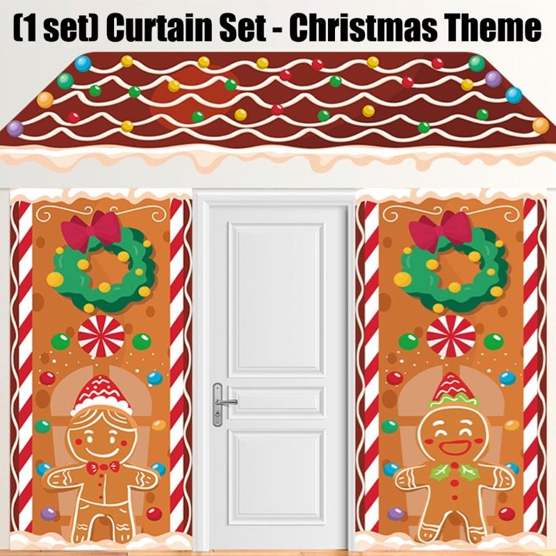 Gingerbreads Patterned Door Decoration Set Washable Polyester Seasonal Party Supplies