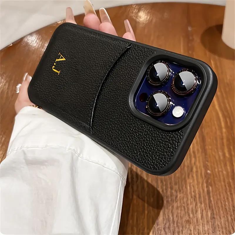 Personalized  Name Initial Case For iPhone 12 13 14 15 16 Pro Max Leather Card Slot Bag Lichee Pattern Cover
