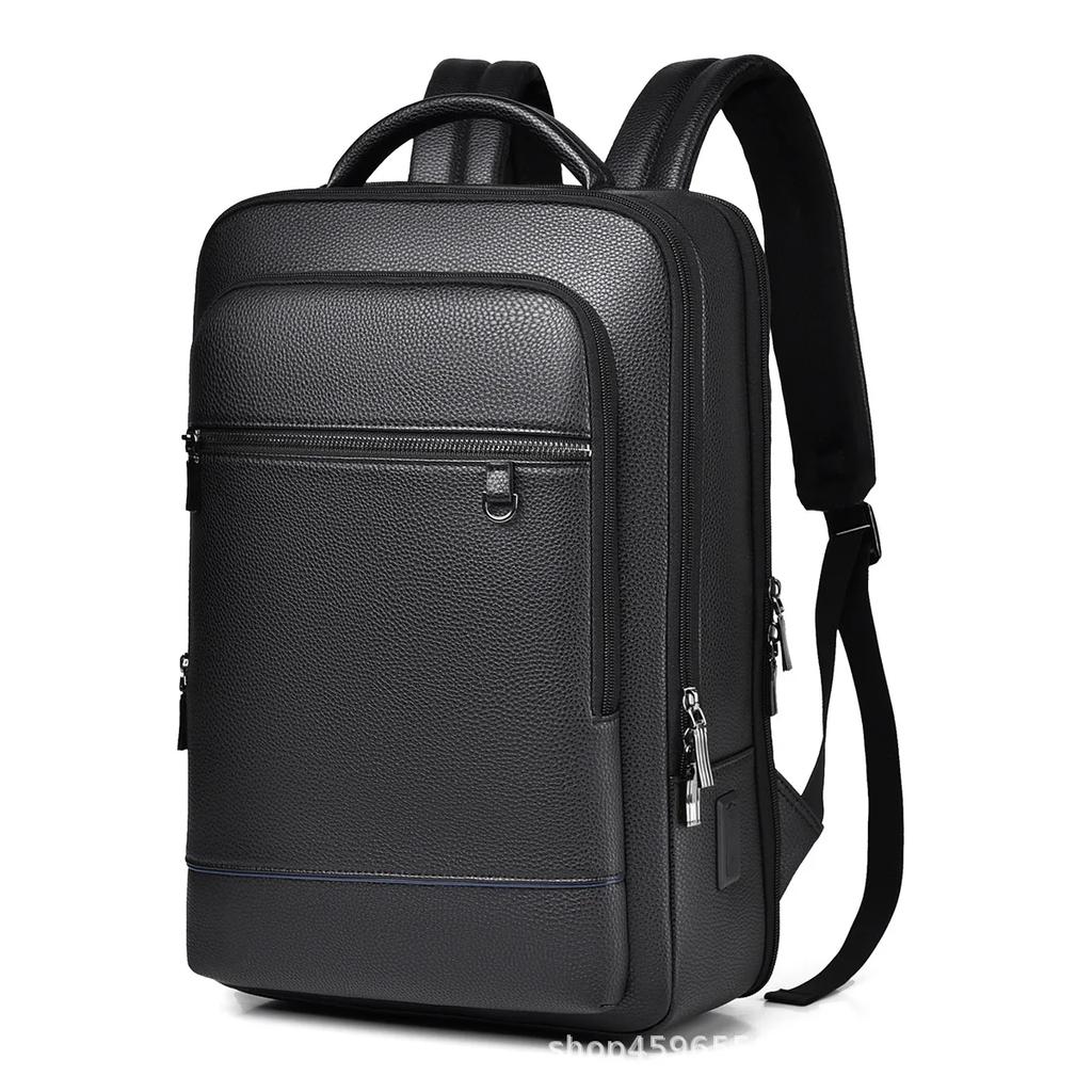 Executive Backpack Men PU Leather Satchel USB Charging Briefcase Office Travel Laptop Office Business Shoulder Back Pack Male