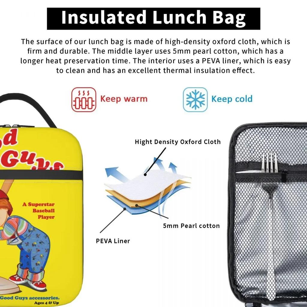 Good Guys Baseball Player Resuable Lunch Boxes Leakproof Child's Play Chucky Thermal Cooler Food Insulated Lunch Bag Kids School