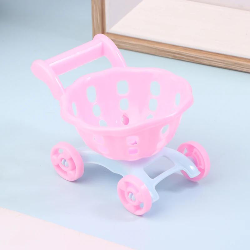 New 1/12 Dollhouse Simulation Mini Supermarket Shopping Cart Baby Trolley Shopping Basket Model Dollhouse Decoration Accessories
