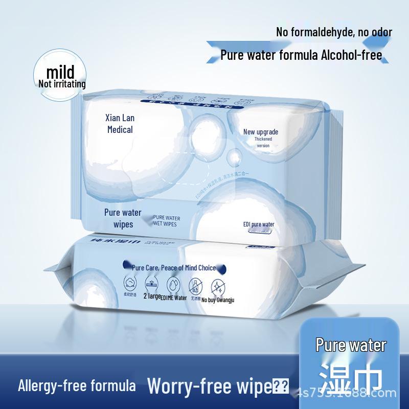 First Blue EDI Pure Water Wipes: Thick, Soft, Skin-Friendly Wet Wipes for Hands and Mouth