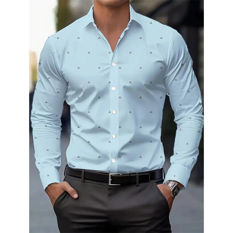 Men's Fashion Polka Dot Digital Print Shirts, Casual Breathable Lapel Button Long Sleeve Shirt Men's Clothing Men's Formal Tops