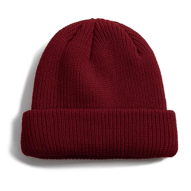 Unisex Autumn Winter Ribbed Knitted Hat Soft Cuffed Short Melon Cap Men Women Navy Style Beanie Hat
