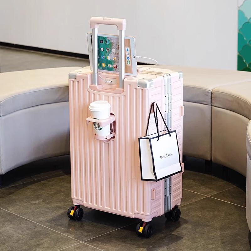 Yuansiyi Multifunctional PC Hard-Shell Luggage with Cup Holder, USB, and Silent Spinner Wheels