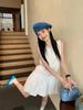 Women's Summer 2025 French White Sleeveless Camisole Dress with Flower Bud Puff Skirt