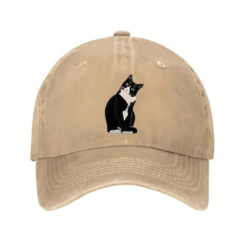 Black Cat Sitting Graphic Baseball Cap Unisex Polyester Casual Adjustable Summer Sun Hat Pets Owner Caps