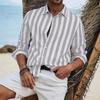 Men's Casual Cotton and Linen Striped Long Sleeved Shirt