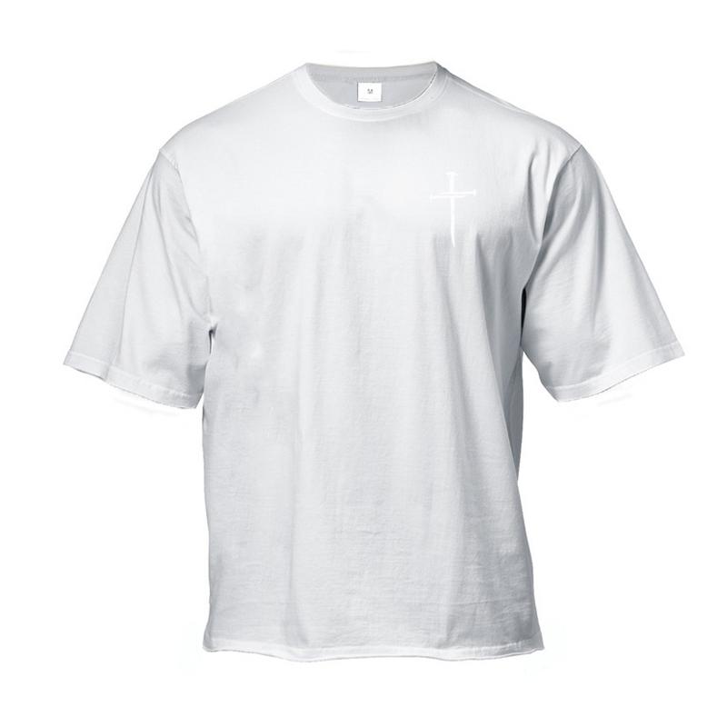Large Cotton Men's Personalized Cross Print Men's Fitness T-shirt Loose Short Sleeved Round Neck Top T-shirt  Daily Casual Wear