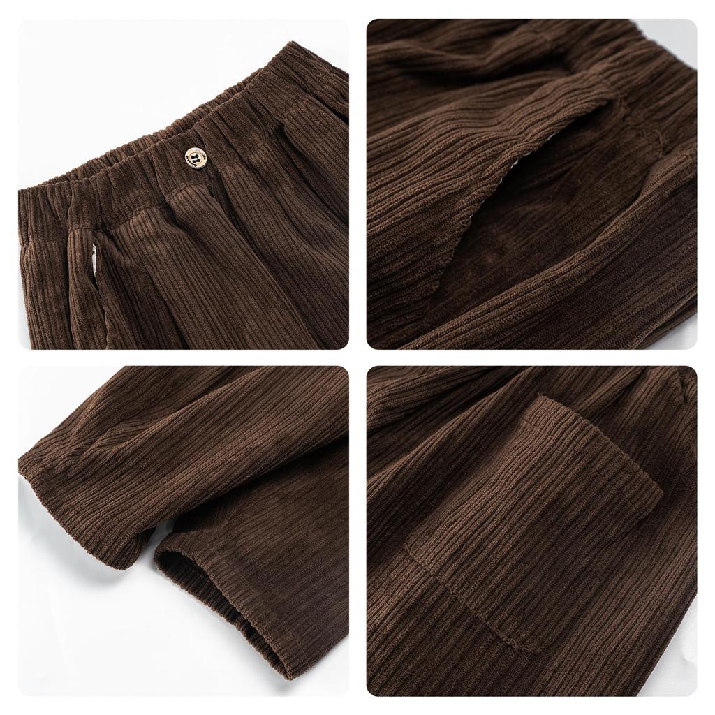 Volunboy Corduroy Pants for Kids and Long Stylish Tapered Pants for Boys and Loose Sizes Size Babies, Pants, Girls, Fit, Casual, 90-130cm (Brown, 100)