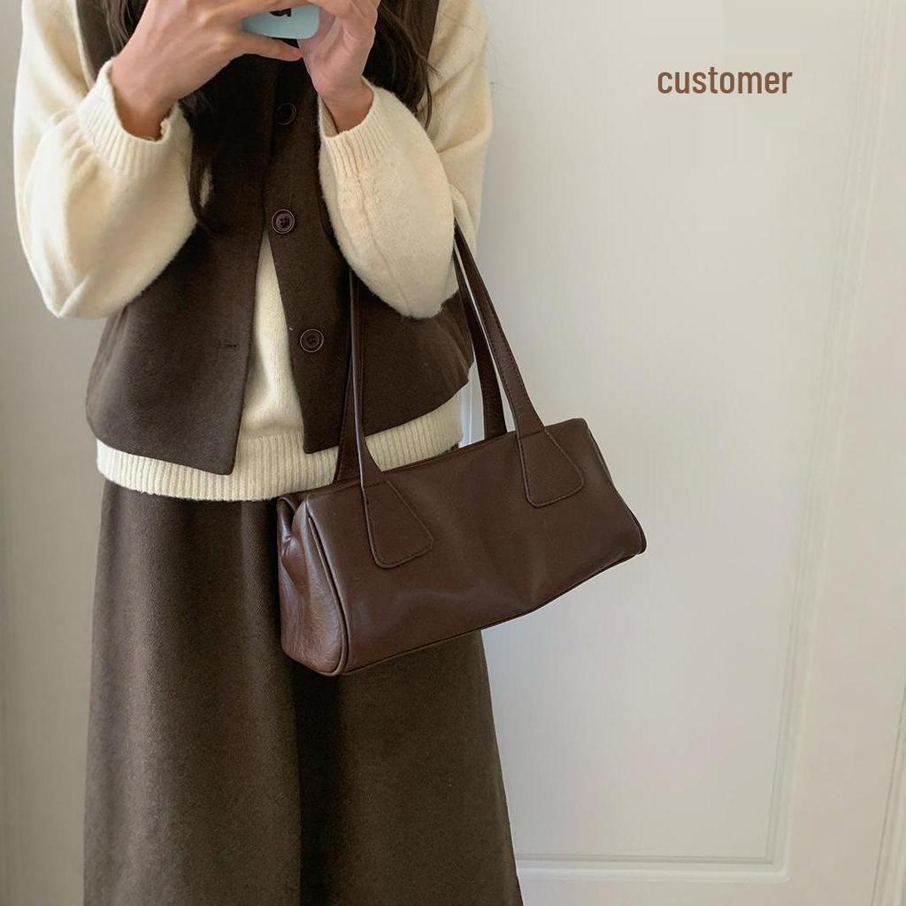 2024 Autumn/Winter Women's Retro Korean Underarm Baguette Handbag