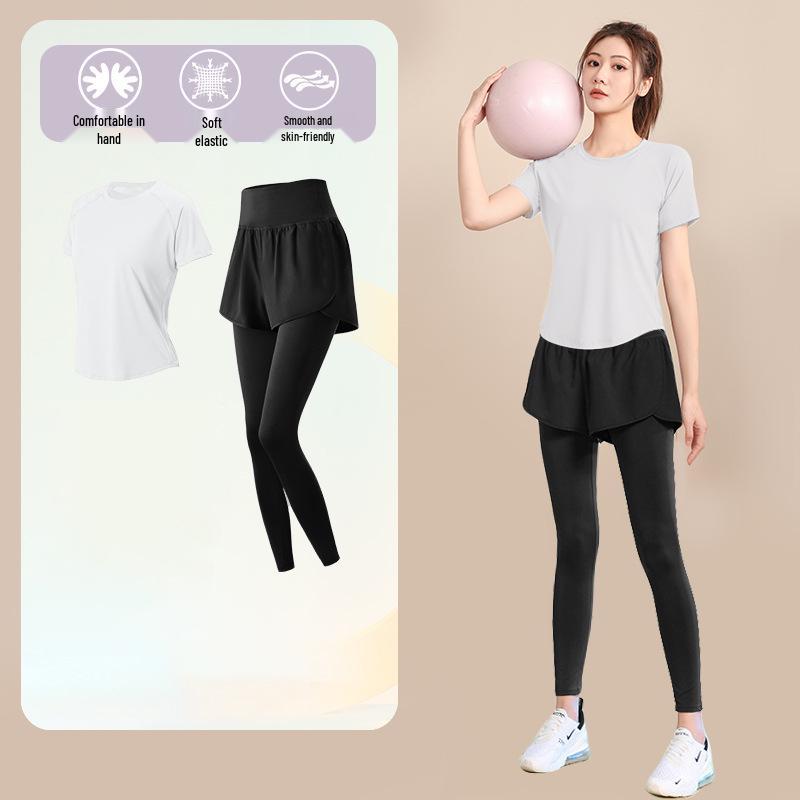 Women's High-End Short-Sleeve Sport T-Shirt & Fitness Set - Breathable, Quick-Drying Yoga and Running Wear