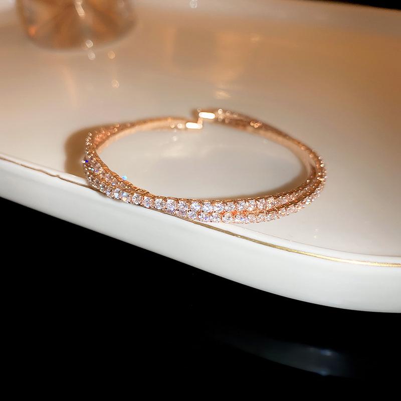 Gold Plated Zircon Titanium Steel Korean Minimalist Bangle | Versatile High-End Bracelet for Women