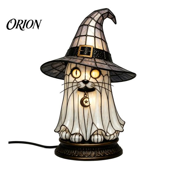 Atmosphärische Beleuchtung für Schlafzimmer Schwarze Katze Hexenhut Tischlampe, mit verträumtem lila Licht, dunkle Ästhetik Gothic Ornament Retro Halloween Ornament,