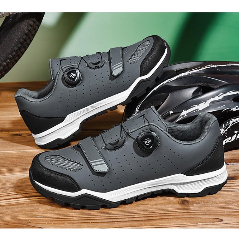 Mens Mountain Bike Cycling Shoes Low-Cut Leather Upper With Rotating Dial Lightweight Anti-Slip Sports