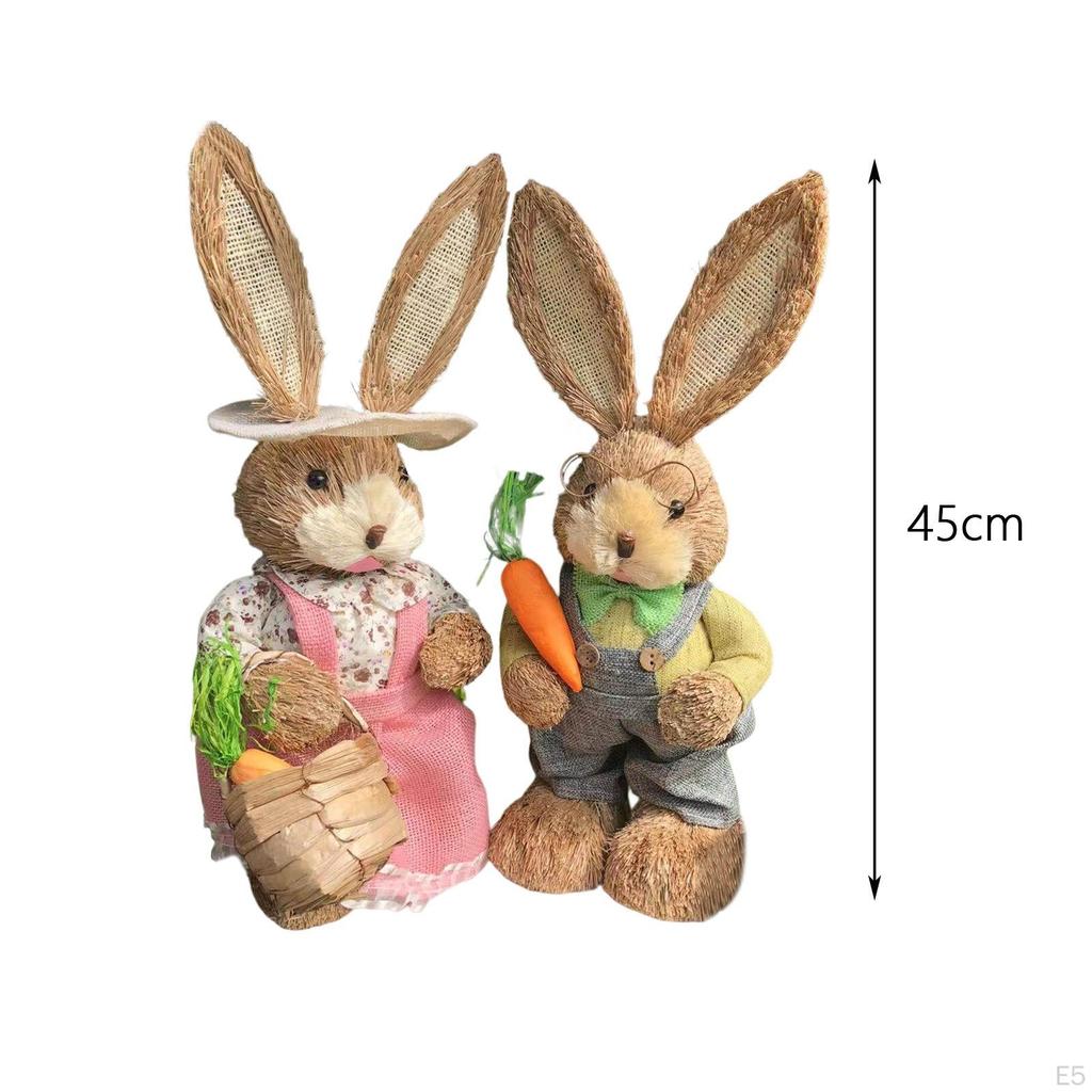 1 Pair Artificial Woven Figures Animal Model Sculpture Standing Statue Doll for Office Easter