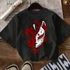 Men and Women Japanese Kitsune Fox Mask Sakura Cherry Blossom Graphic T-Shirt Black Red Floral Print Men Clothing