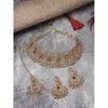 Graceful Curve Shaped  AD Stones Choker Necklace Set With Earring And Maangtika | Jewellery Set For Women