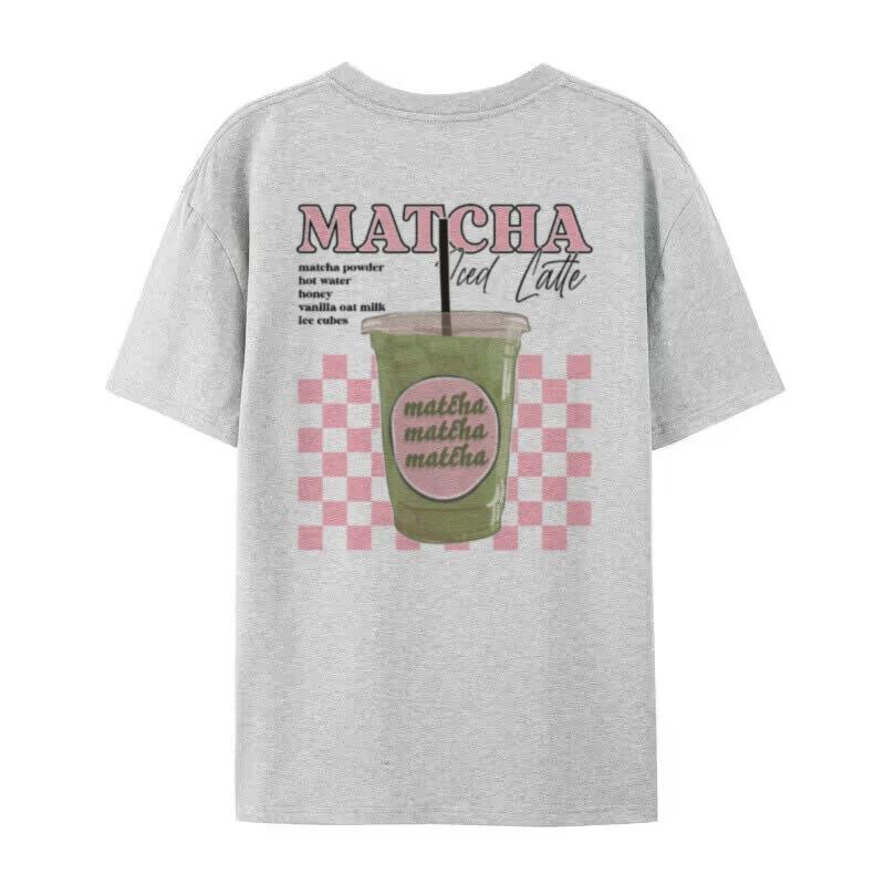Y2k Aesthetic Matcha Latte Back Print TShirt Cute Matcha Lover T Shirt Egirl Loose Retro Streetwear Tops Women Fashion Clothing