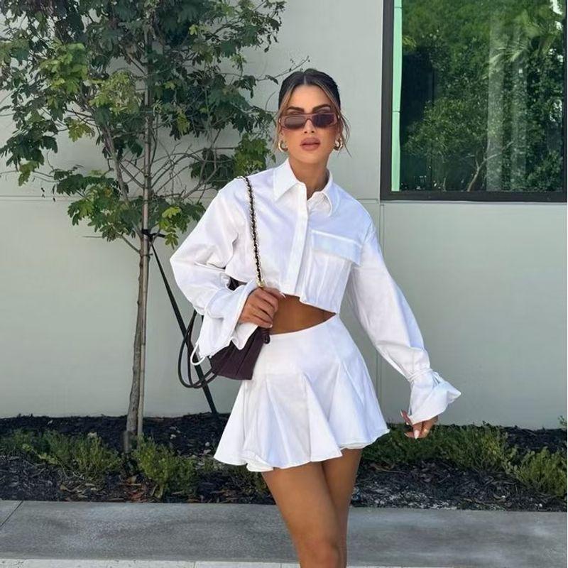 Western Style New Fashion Temperament Short Flare Sleeve Shirts Short dress Set Shirt and Skirt Set