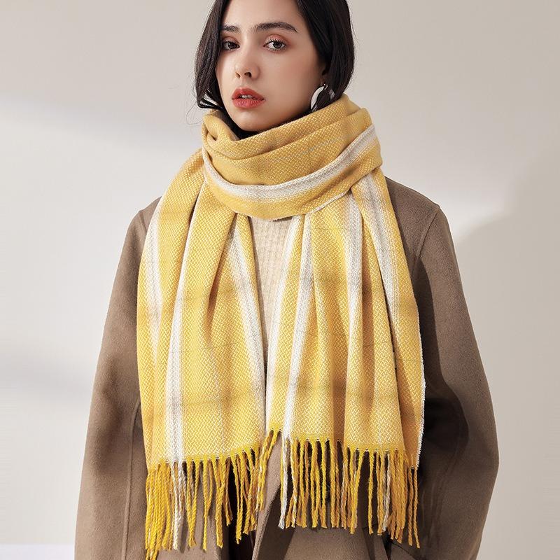 New imitation cashmere plaid coffee-colored scarf for women, long scarf and large shawl
