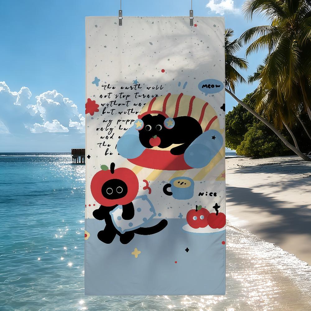 Cartoon Black Cat Cute Towel Quick Drying Beach Towels Are Suitable For Swimming Pools Camping Yoga And The Gym