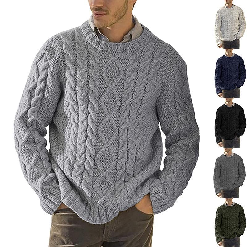 Men's Solid Color Crewneck Long Sleeve Knit Sweater.