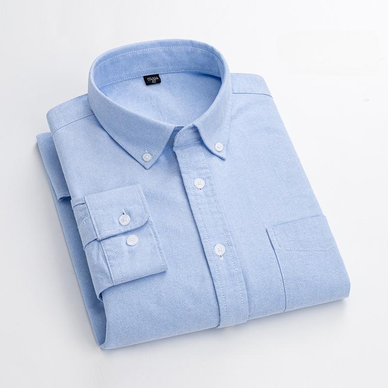 Fashion 100%cotton Casual long-sleeve Shirts for men oxford striped plaid tops slim fit formal shirt white black office clothes