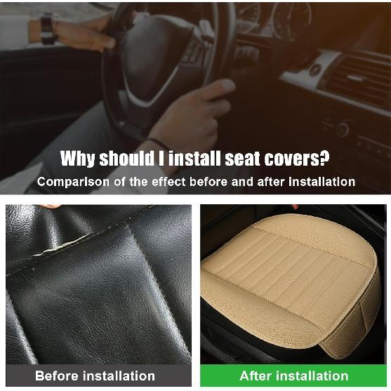 2PCS Front Seat Cover,Breathable Leather Cushion Protective Cover,Non-Slip Driver Seat Padded Storage Pocket,Most Car Universal Car