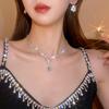 French Diamond Water Drop Earring & Necklace Set: Elegant, Light Luxury, High-End Fashion Collarbone Chain.