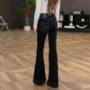 Bequeme Schwarze Tasche Bestickte Mikro-ausgestellte Jeans Damen Frühling und Sommer Hochtailliert Elastisch Übergröße Skinny Hose Lange Denimhose
