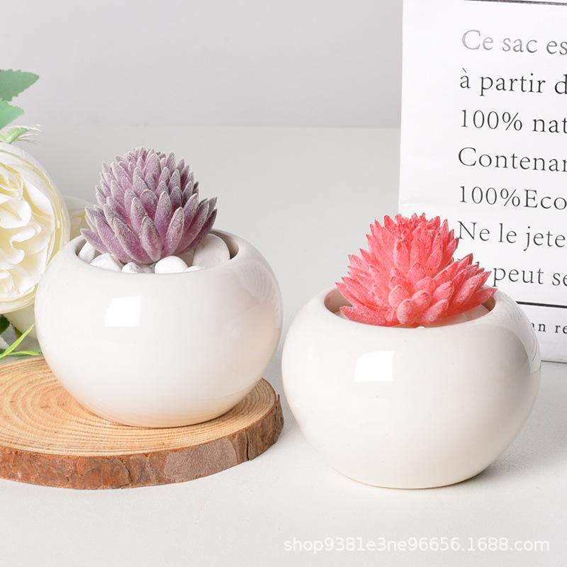 Simple Succulent Flower Pot Plant Potted Mini Round Ceramic Pot Home Decoration Green Plant Small Flower Pot