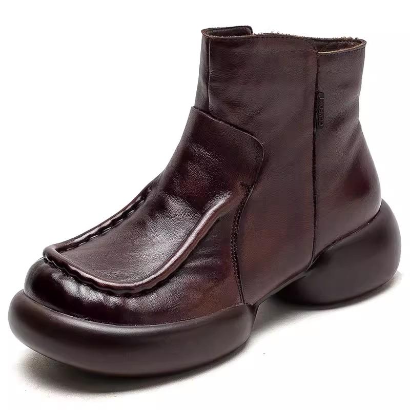 Fashion GKTINOO Round Toe Short Boots 2025 Autumn Winter Warm Genuine Leather Zip Retro Versatile Women Soft Sole Platform Shoes