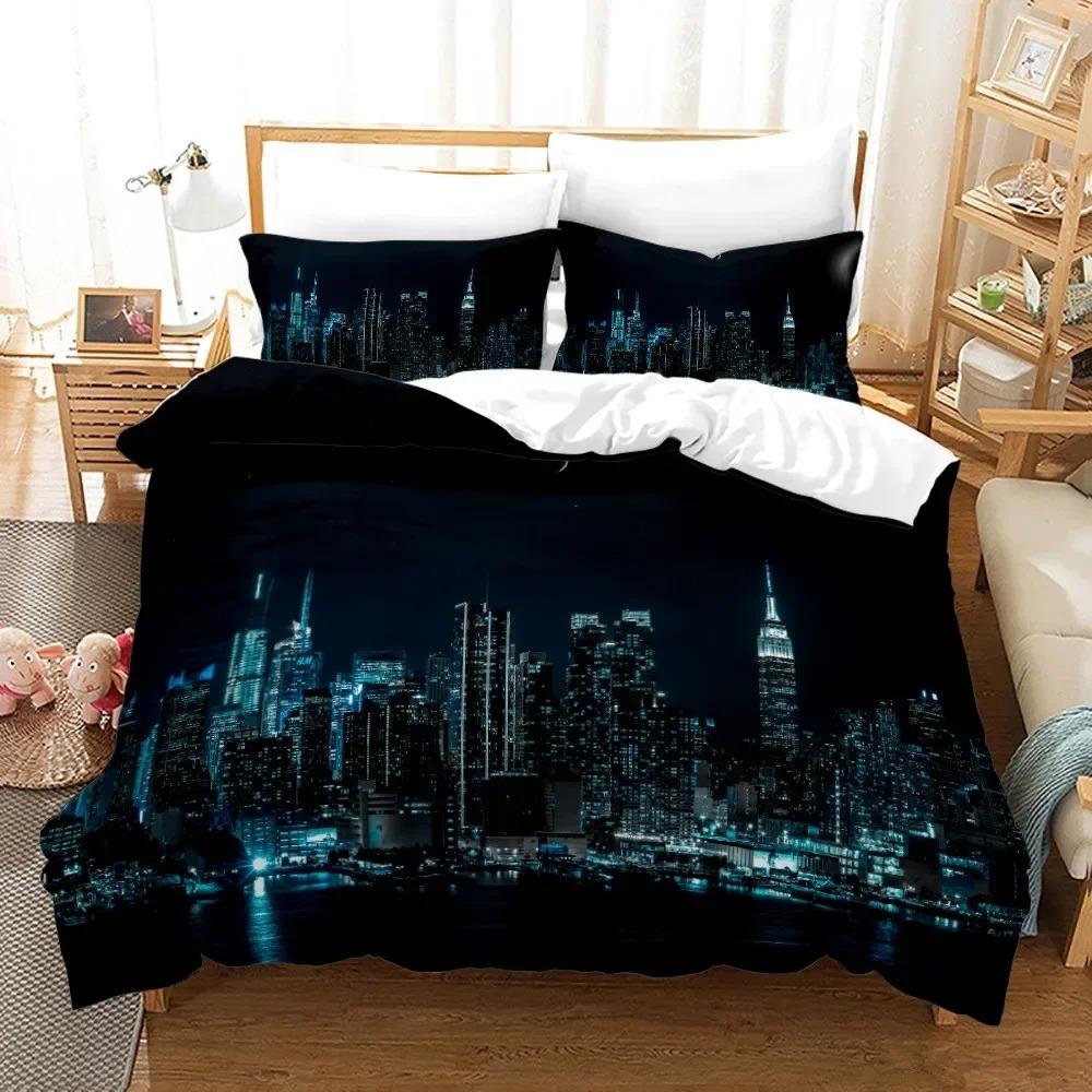 New York City Night View Bedding Set Queen King Size Soft Comforter Duvet Cover Pillowcase Home Textile