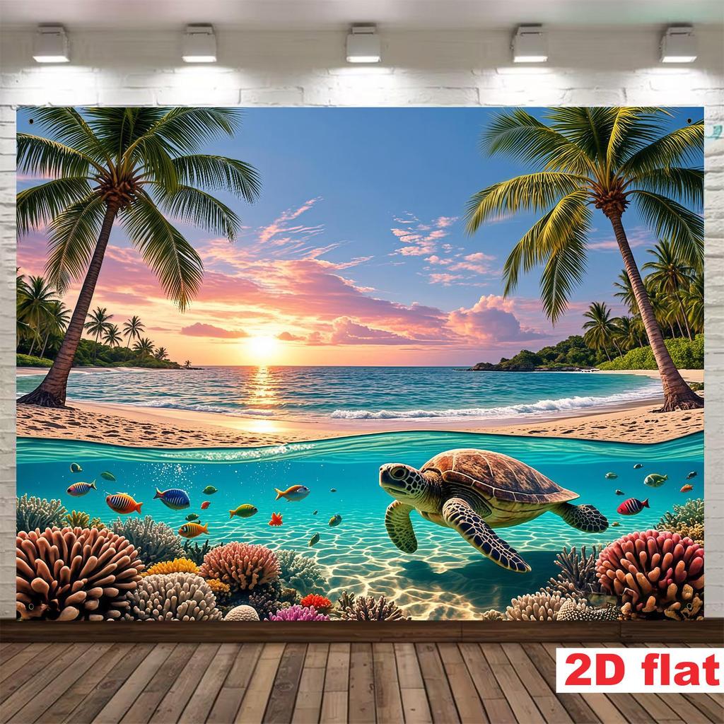 1 piece of 2D flat banner [party banner], made of polyester fiber, featuring a tropical beach theme with a background