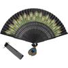 Innolife Peacock Chinese/Japanese Hand Folding Fan Bamboo Carved Frame Silk Craft Fan (Black)