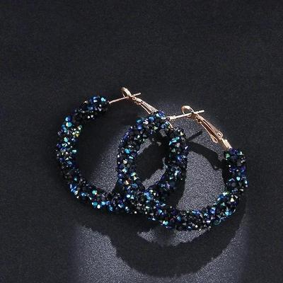 Fashion Charm Crystal Hoop Earrings Geometric Round Shiny Rhinestone Big Earring Jewelry Accessories for Women Creative Gifts